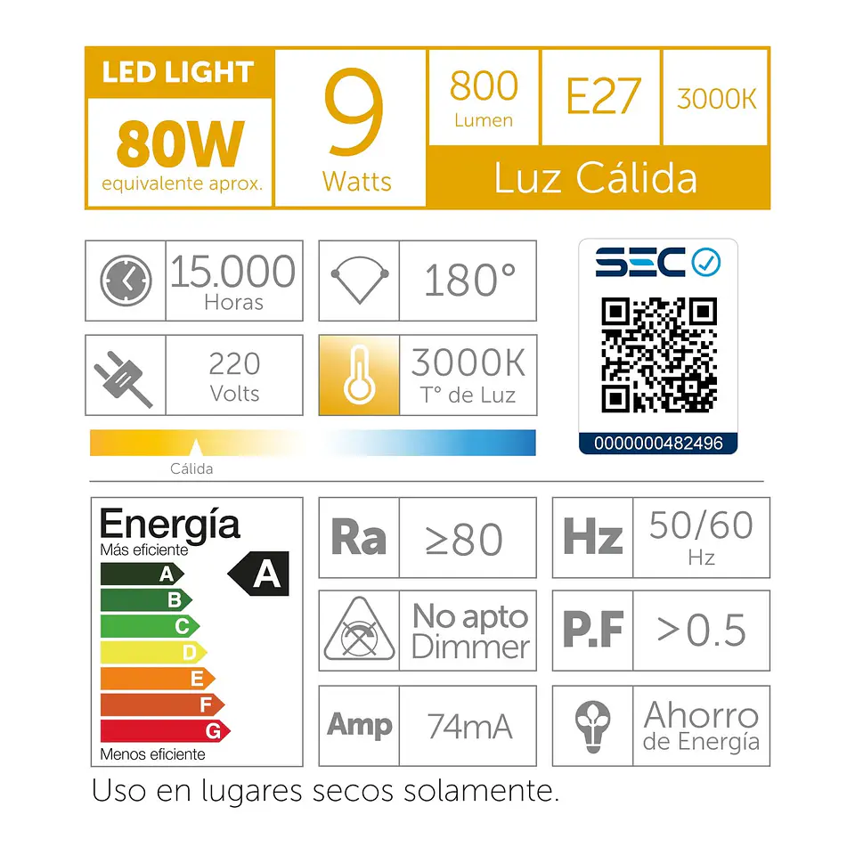 Pack 4 Ampolletas Led Macrotel E27 9w 3000K Luz Calida 3