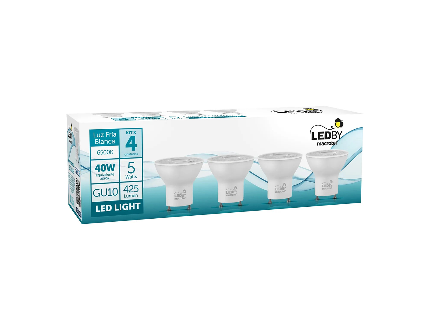 Pack 4 Ampolletas Led Macrotel GU10 5w 6500K Luz Fría 2