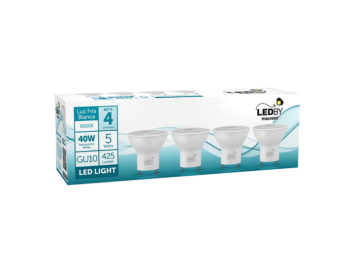 Pack 4 Ampolletas Led Macrotel GU10 5w 6500K Luz Fría 2
