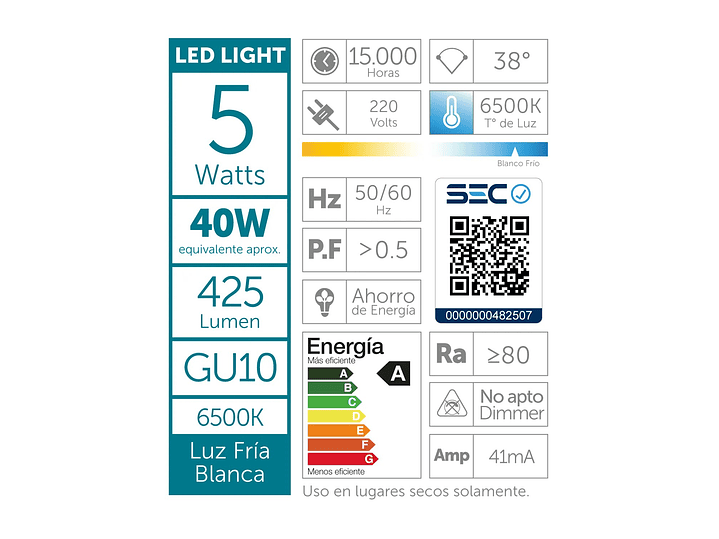 Pack 4 Ampolletas Led Macrotel GU10 5w 6500K Luz Fría 3