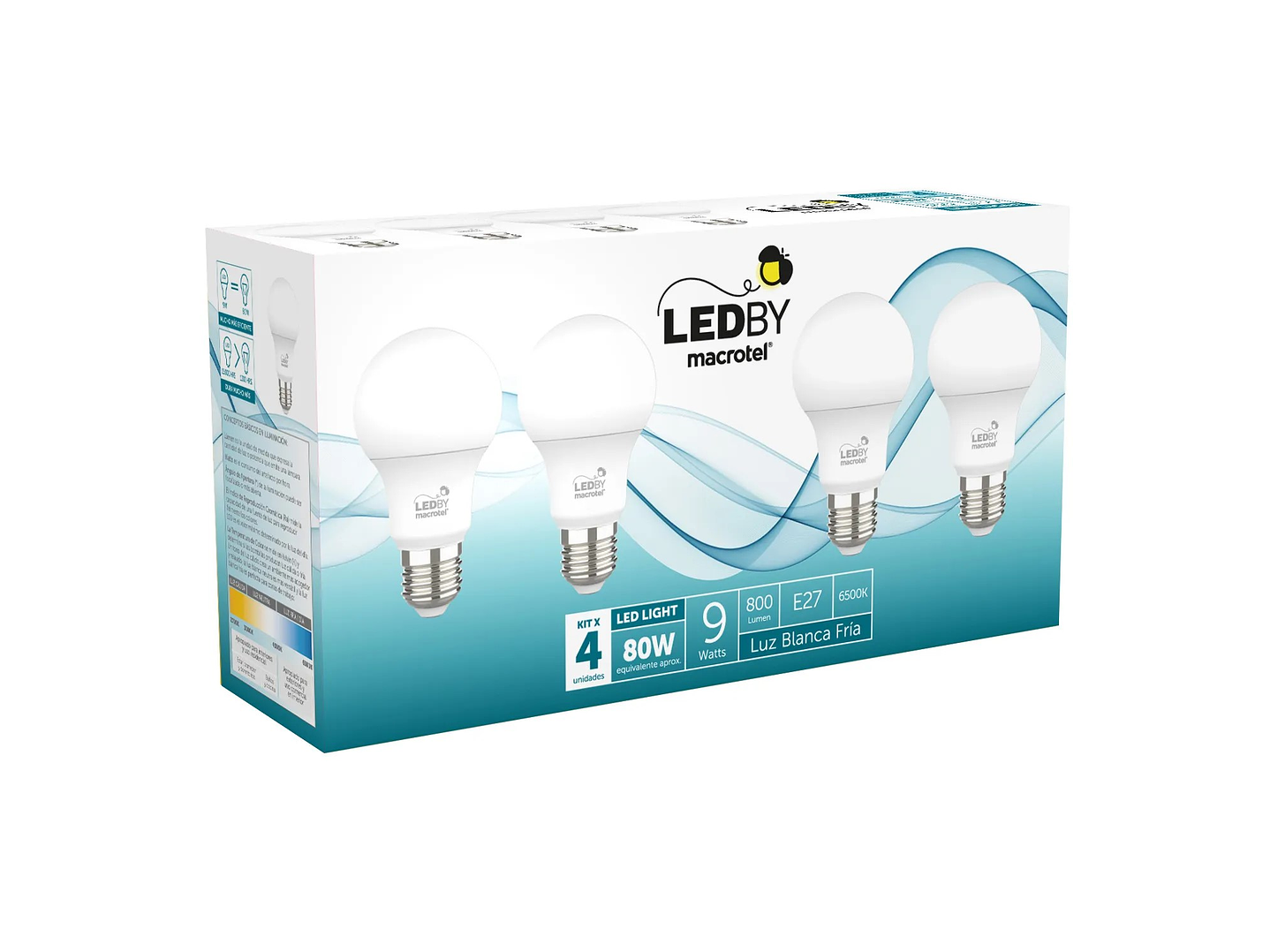 Pack 4 Ampolletas Led Macrotel E27 9w 6500K Luz Fría 2