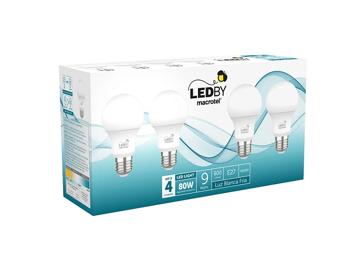Pack 4 Ampolletas Led Macrotel E27 9w 6500K Luz Fría 2