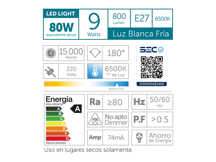 Pack 4 Ampolletas Led Macrotel E27 9w 6500K Luz Fría 3