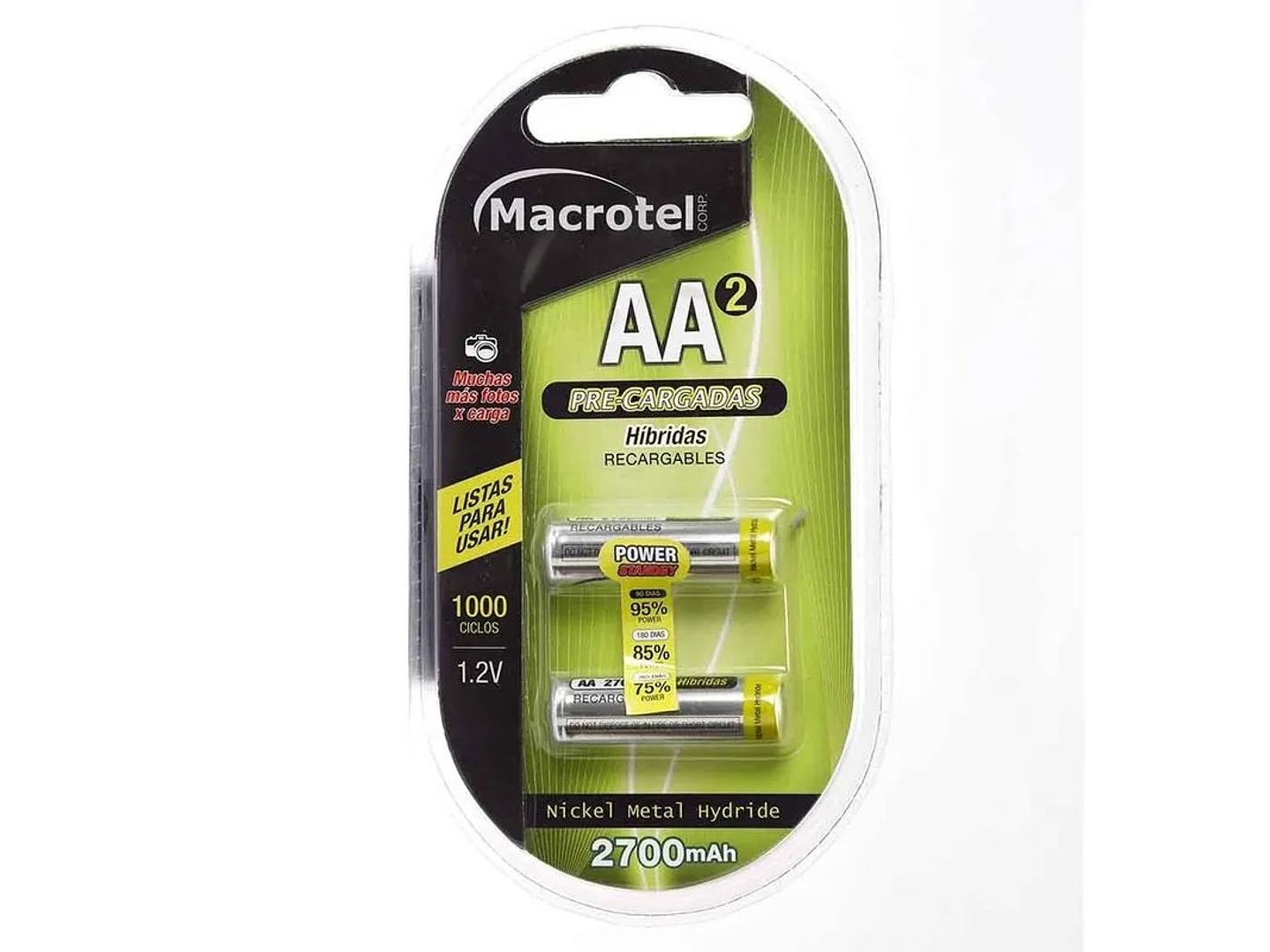 Pack 2 Pilas Recargables AA Macrotel 2700ma  1