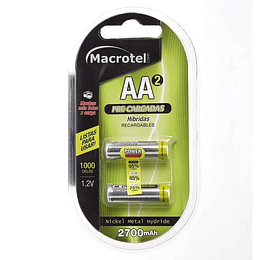 Pack 2 Pilas Recargables AA Macrotel 2700ma 