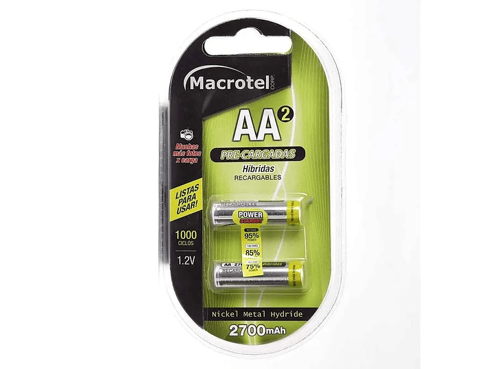 Pack 2 Pilas Recargables AA Macrotel 2700ma  1