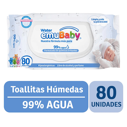 Toallitas Húmedas Emuwipes Water 80 Un Tapa