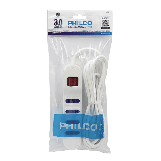 Alargador Eléctrico Philco 1430B 3 Mts 4 Pos Blanco