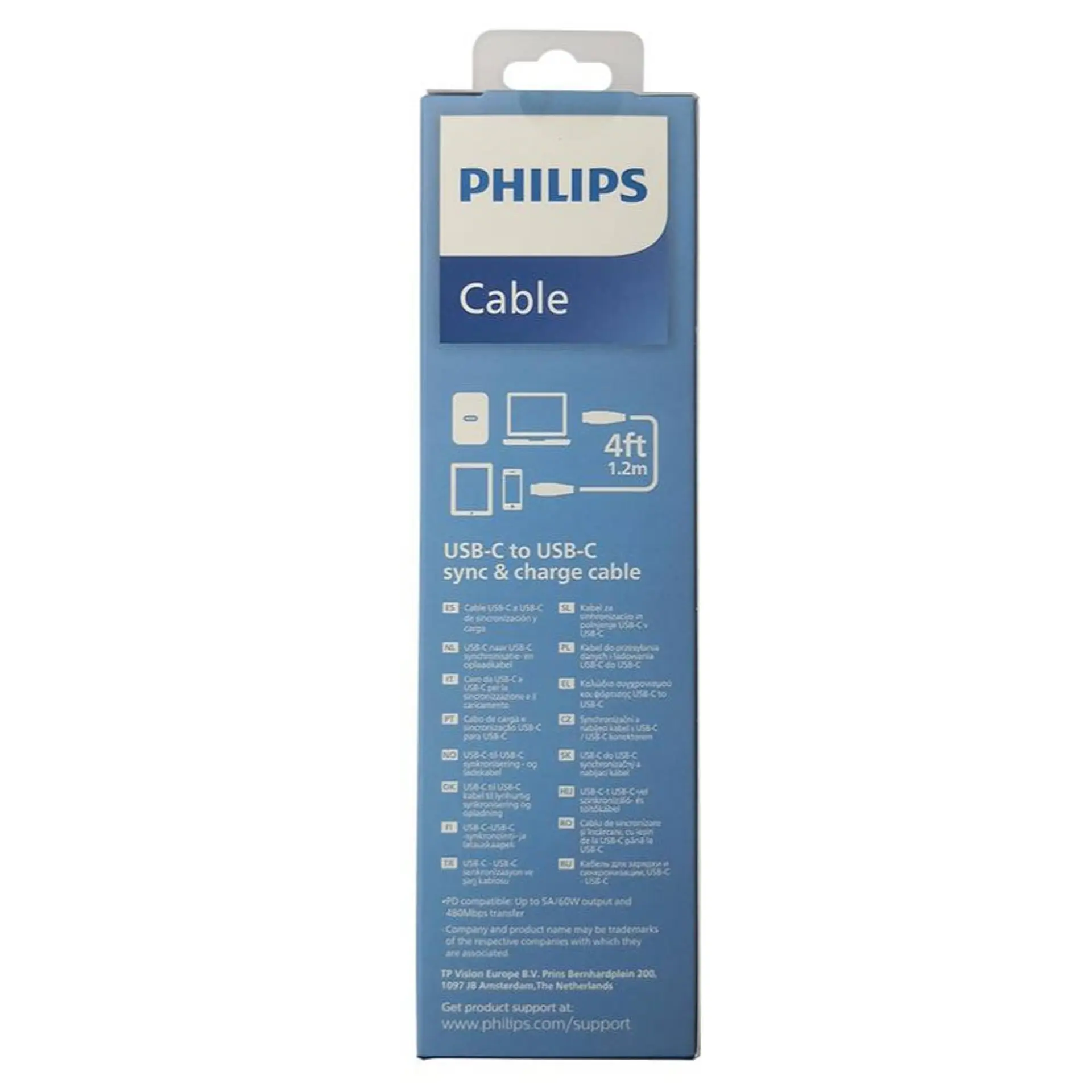 Cable Usb Tipo C A Usb Tipo C Philips PD 60W 1.2mt 3