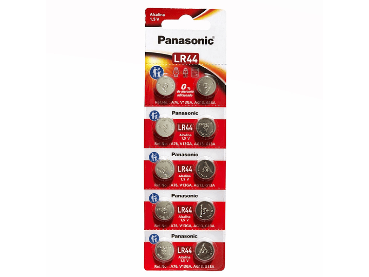 Pack 10 Pilas LR44 Alcalinas A76 Panasonic AG13 1