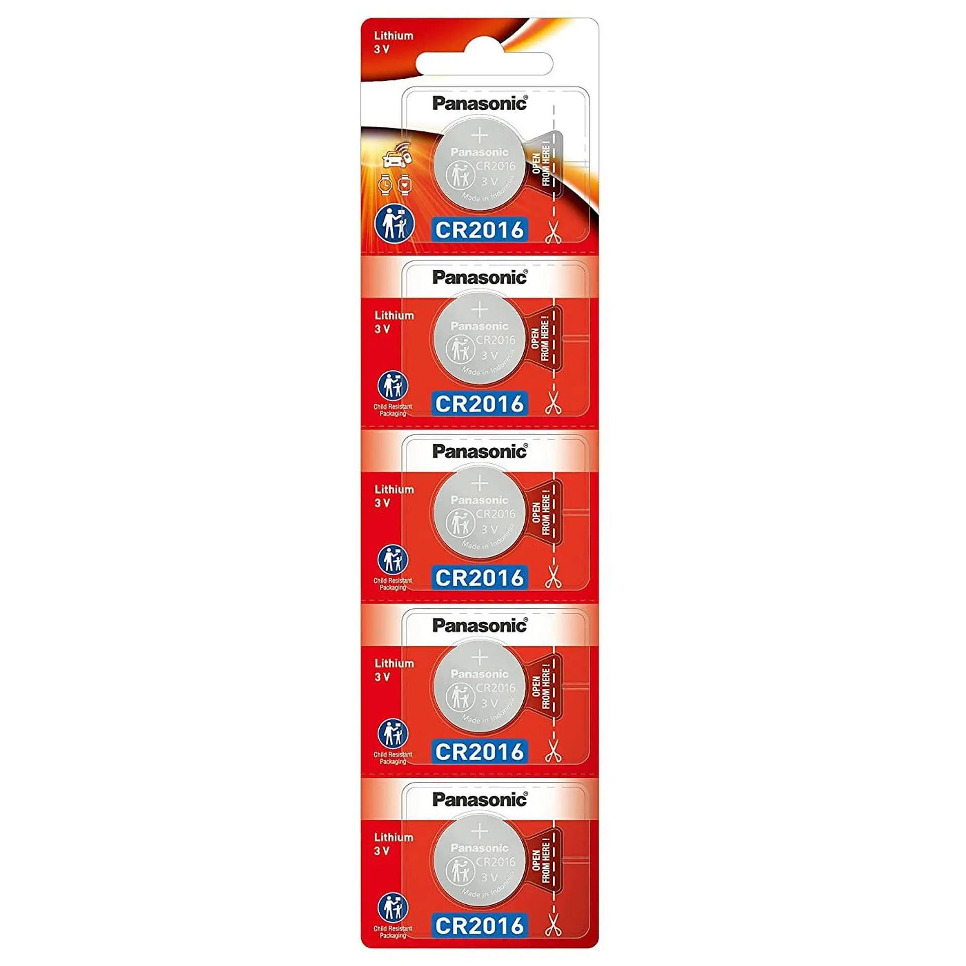 Pack 5 Pilas Panasonic Botón Litio Cr2016 3V 1