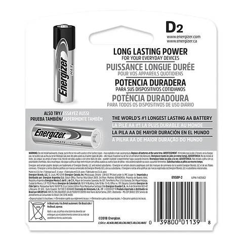 Pack 2 Pilas Energizer Max D Alcalina
