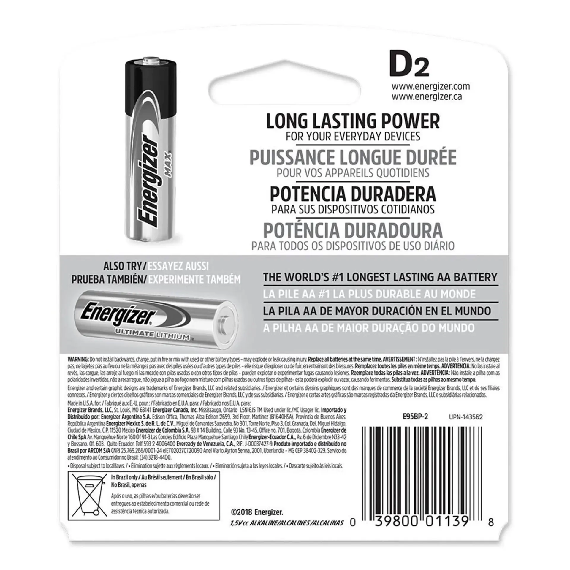 Pack 2 Pilas Energizer Max D Alcalina 2