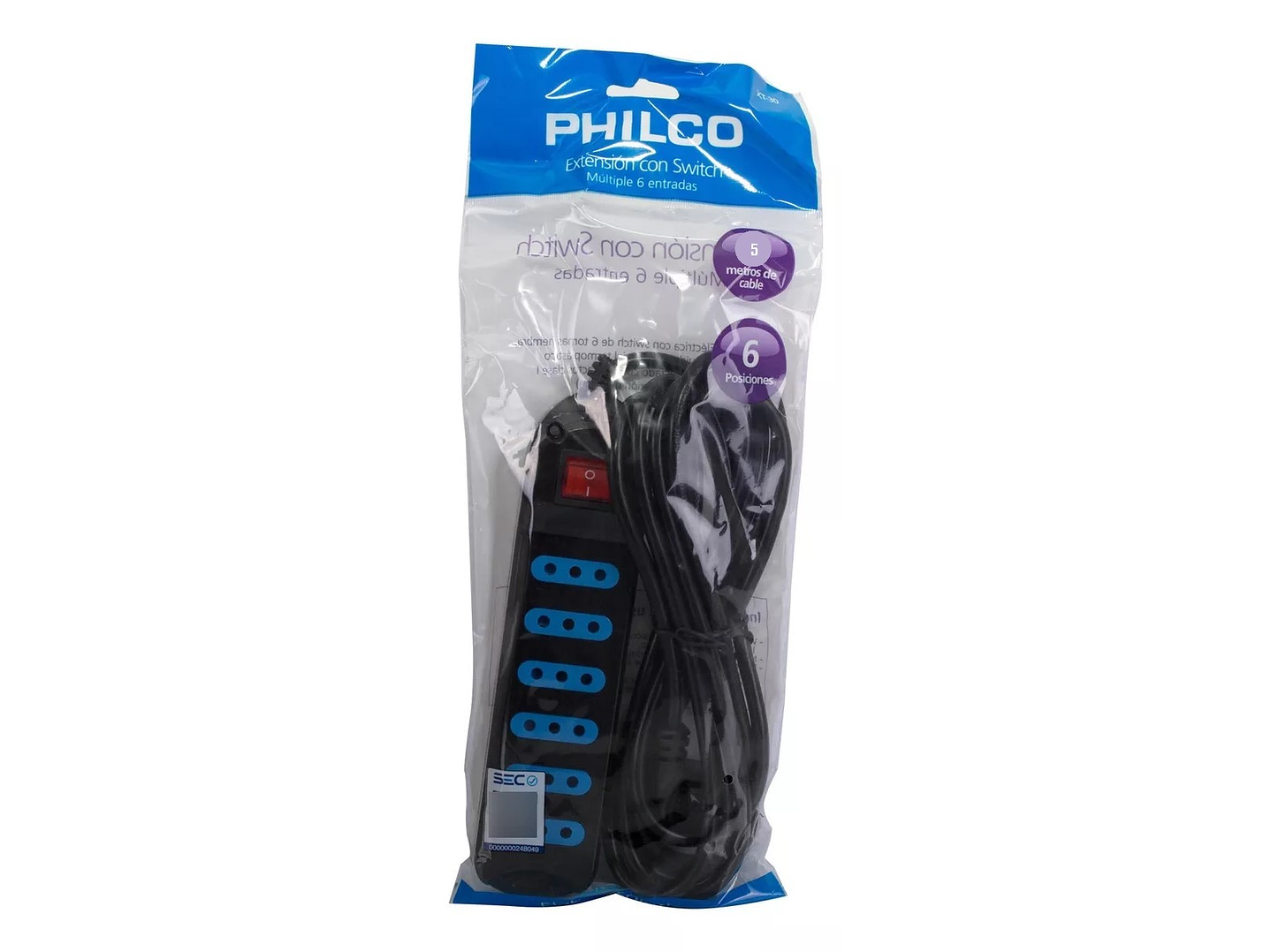 Alargador Eléctrico Philco XT30 5 Mts 6 Pos Negro 5