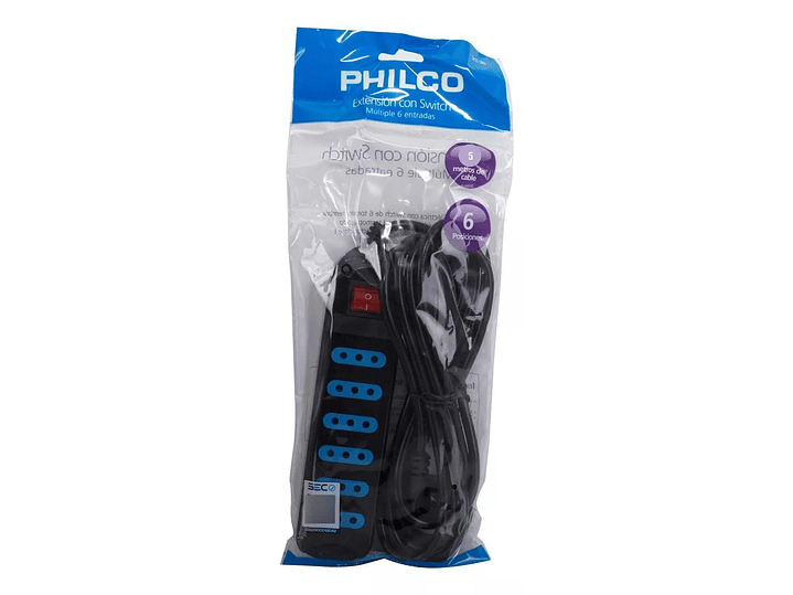 Alargador Eléctrico Philco XT30 5 Mts 6 Pos Negro 5