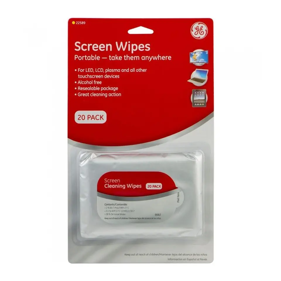 Pack 20 Toallitas de limpieza Pantallas y Electrónicos GE 1