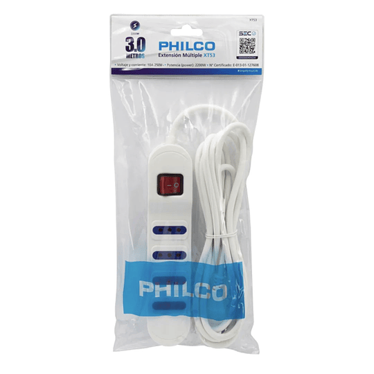 Alargador Eléctrico Philco XT53 3 Mts 4 Pos Blanco