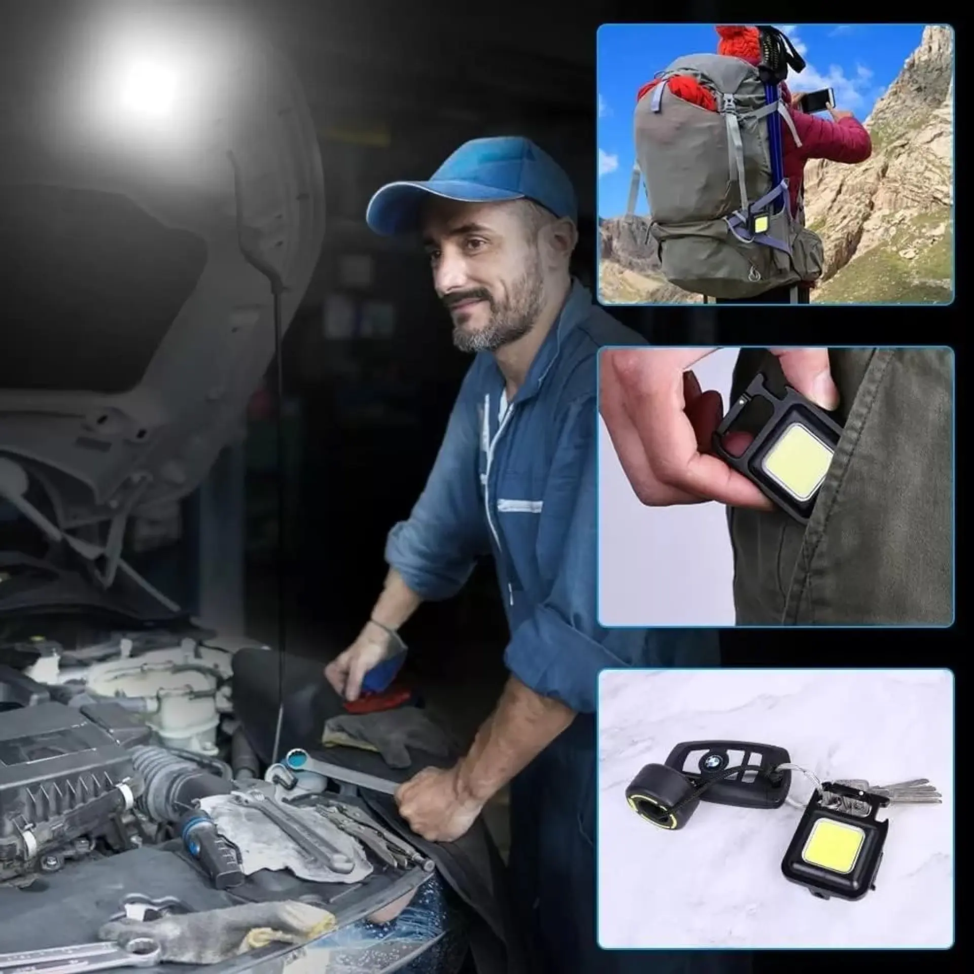 Mini Linterna Llavero Led Cob Recargable Con gancho e Imán  3