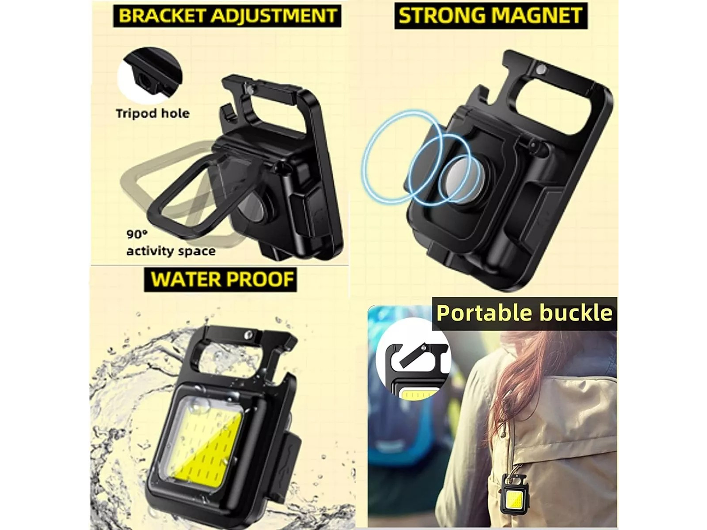 Mini Linterna Llavero Led Cob Recargable Con gancho e Imán  6