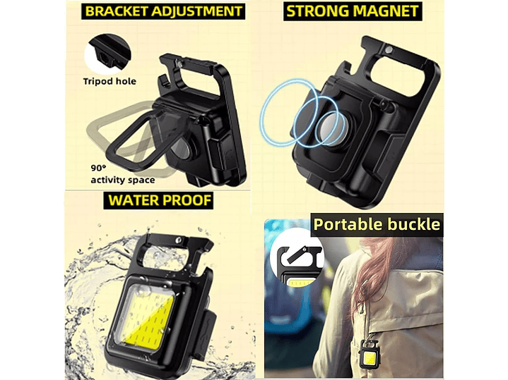 Mini Linterna Llavero Led Cob Recargable Con gancho e Imán  6