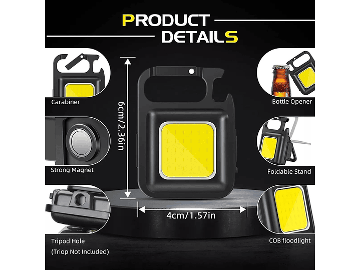 Mini Linterna Llavero Led Cob Recargable Con gancho e Imán  8