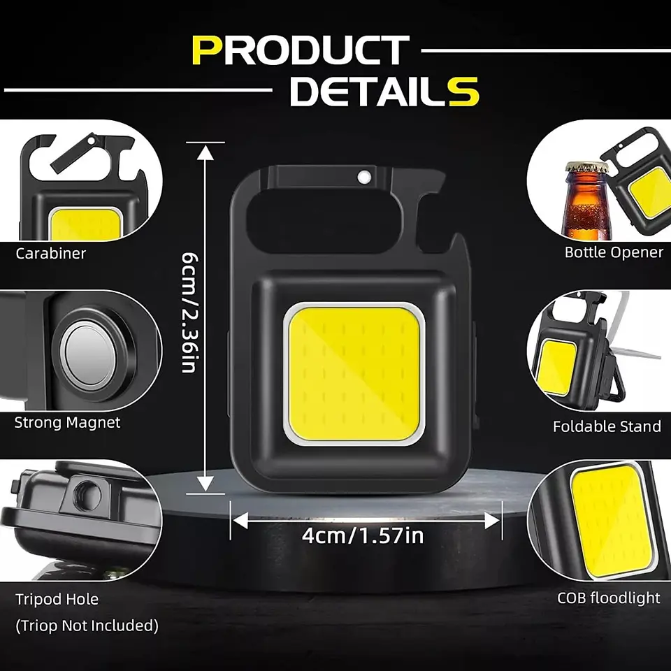 Mini Linterna Llavero Led Cob Recargable Con gancho e Imán  8