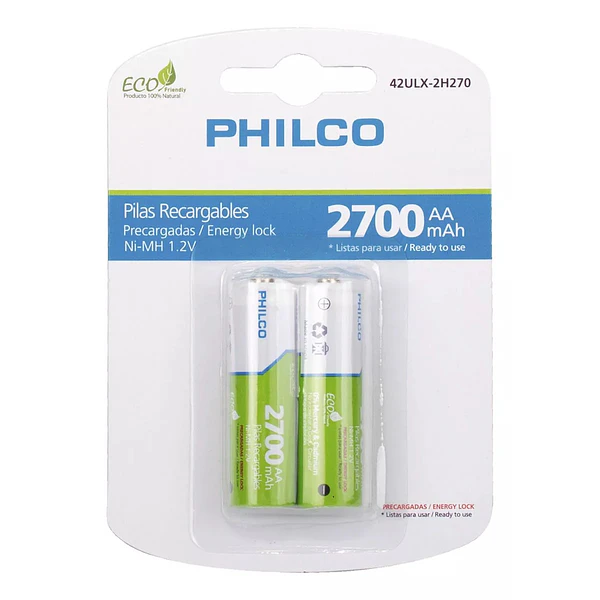 Pack 2 Pilas Recargables AA Philco 2700mAh