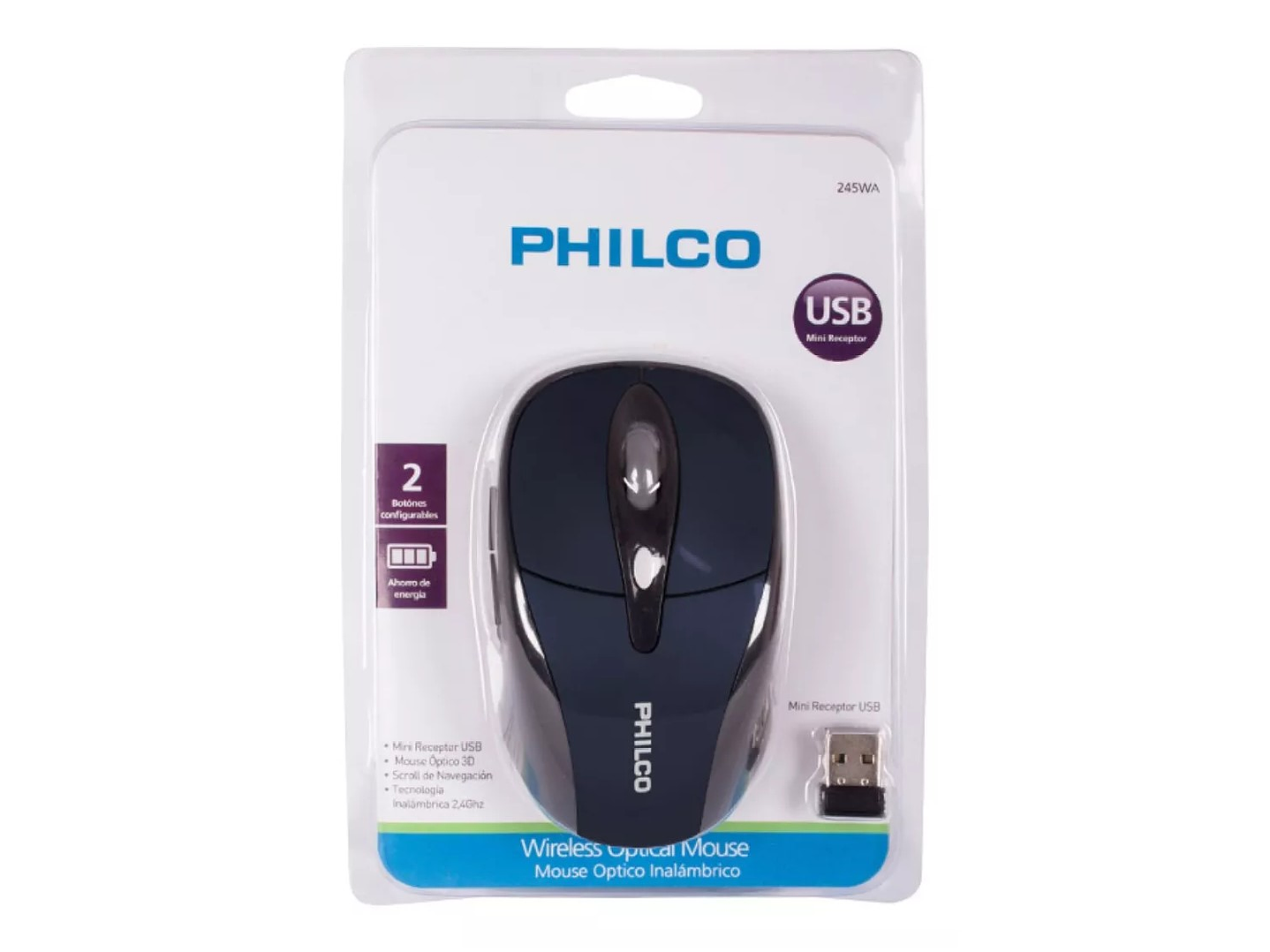 Mouse Óptico Inalámbrico Philco 245WA Azul 3