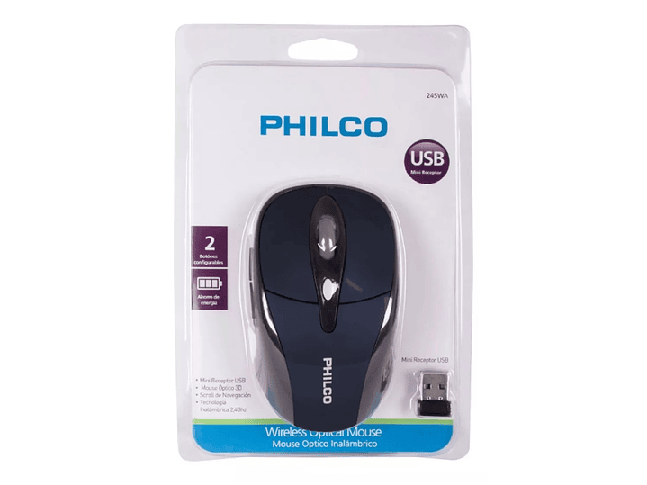 Mouse Óptico Inalámbrico Philco 245WA Azul 3