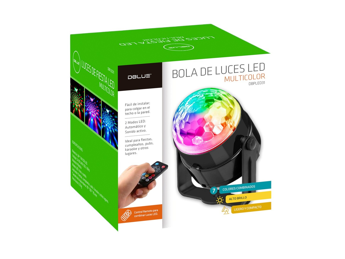 Mini Bola de Luces Led Multicolor Dblue DBPLED31 Rítmica 4