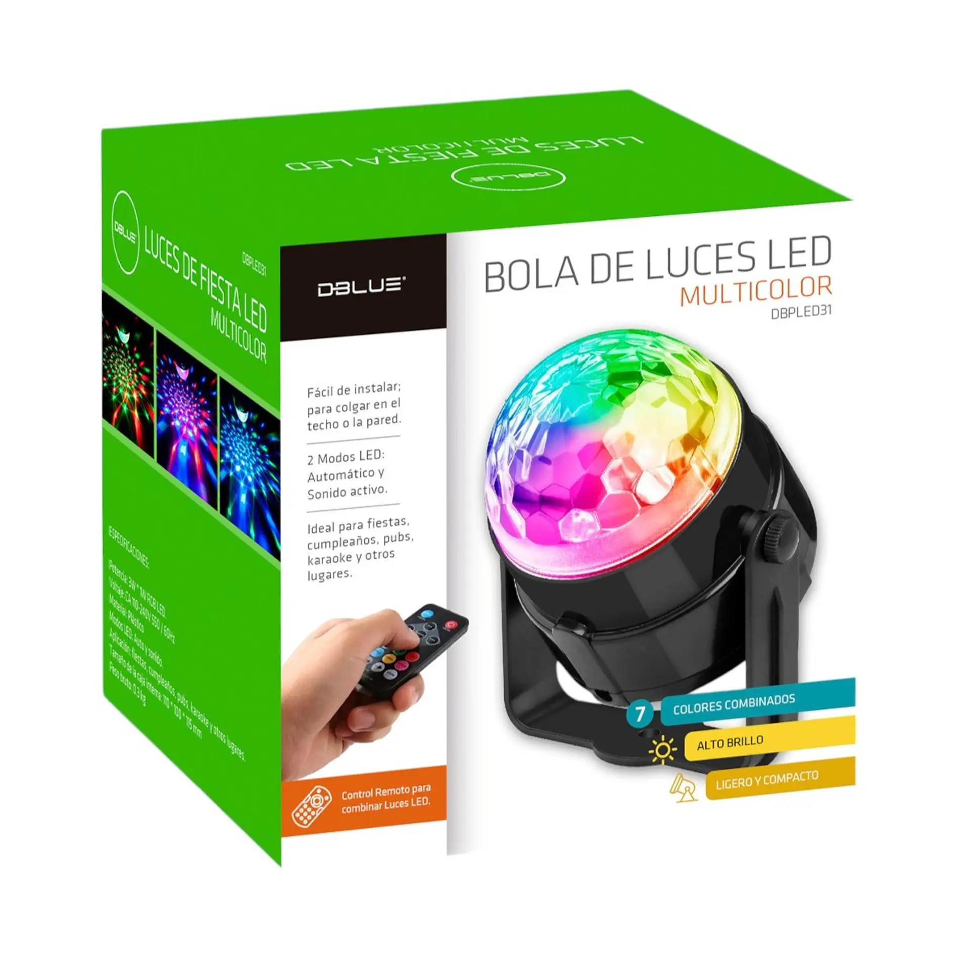 Mini Bola de Luces Led Multicolor Dblue DBPLED31 Rítmica 4