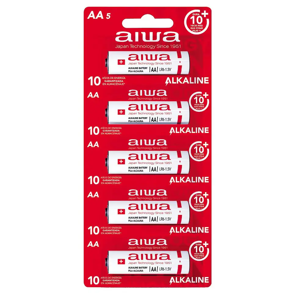 Pack 5 Pilas Alcalinas AA Aiwa LR6 Tira 2
