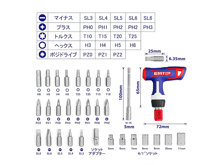 Set de 31 Piezas de Llaves con Mango en T EMTOP EBST03102 2