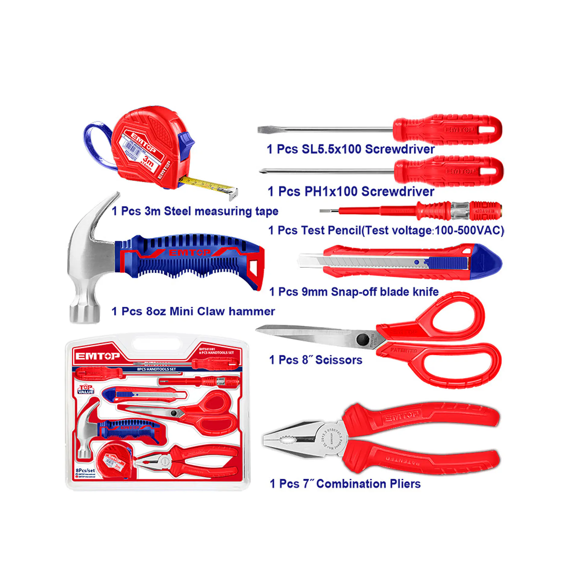 Pack de 8 Herramientas Manuales EHTS01080 EMTOP 2