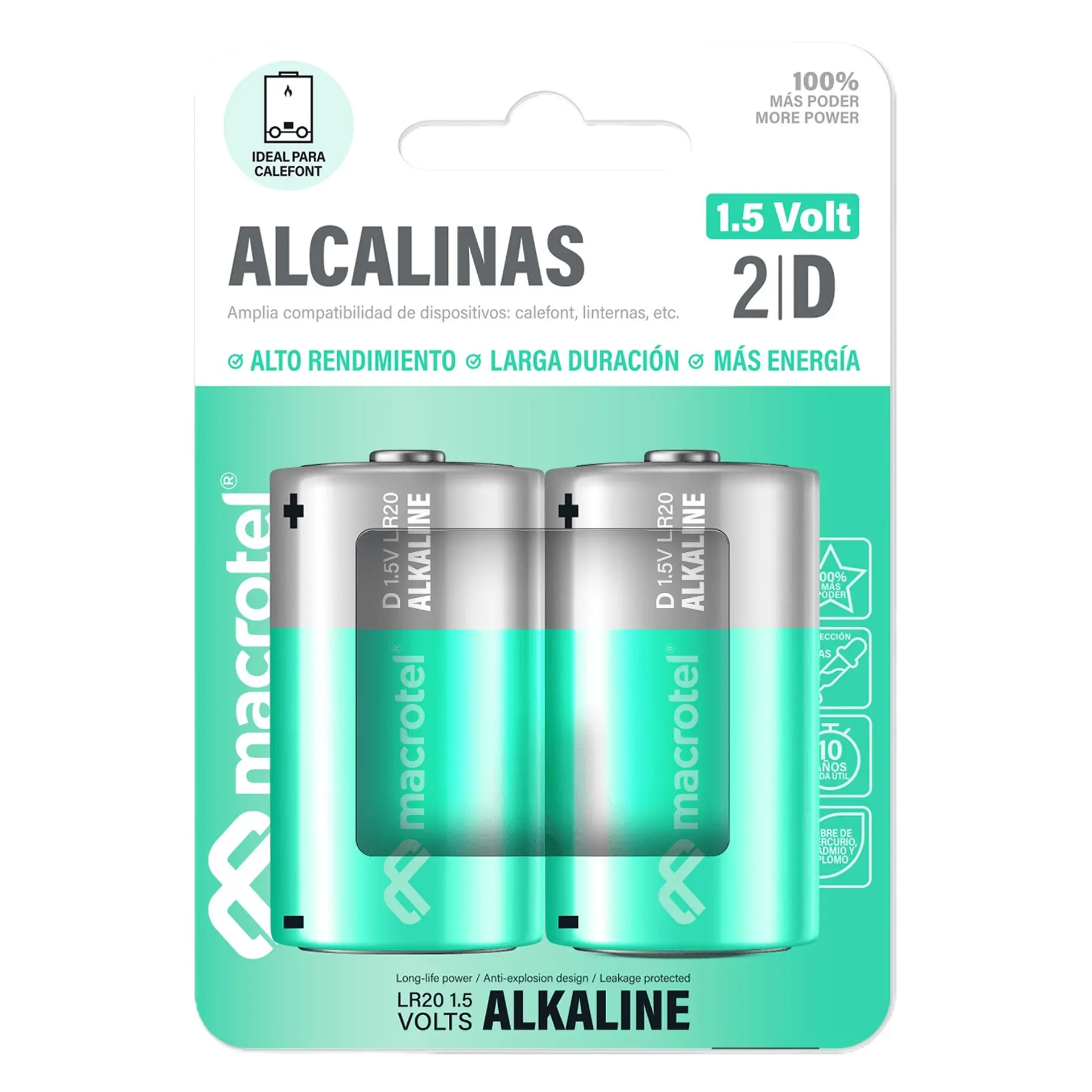 Pack 2 Pilas Alcalina D 1.5v Macrotel 1