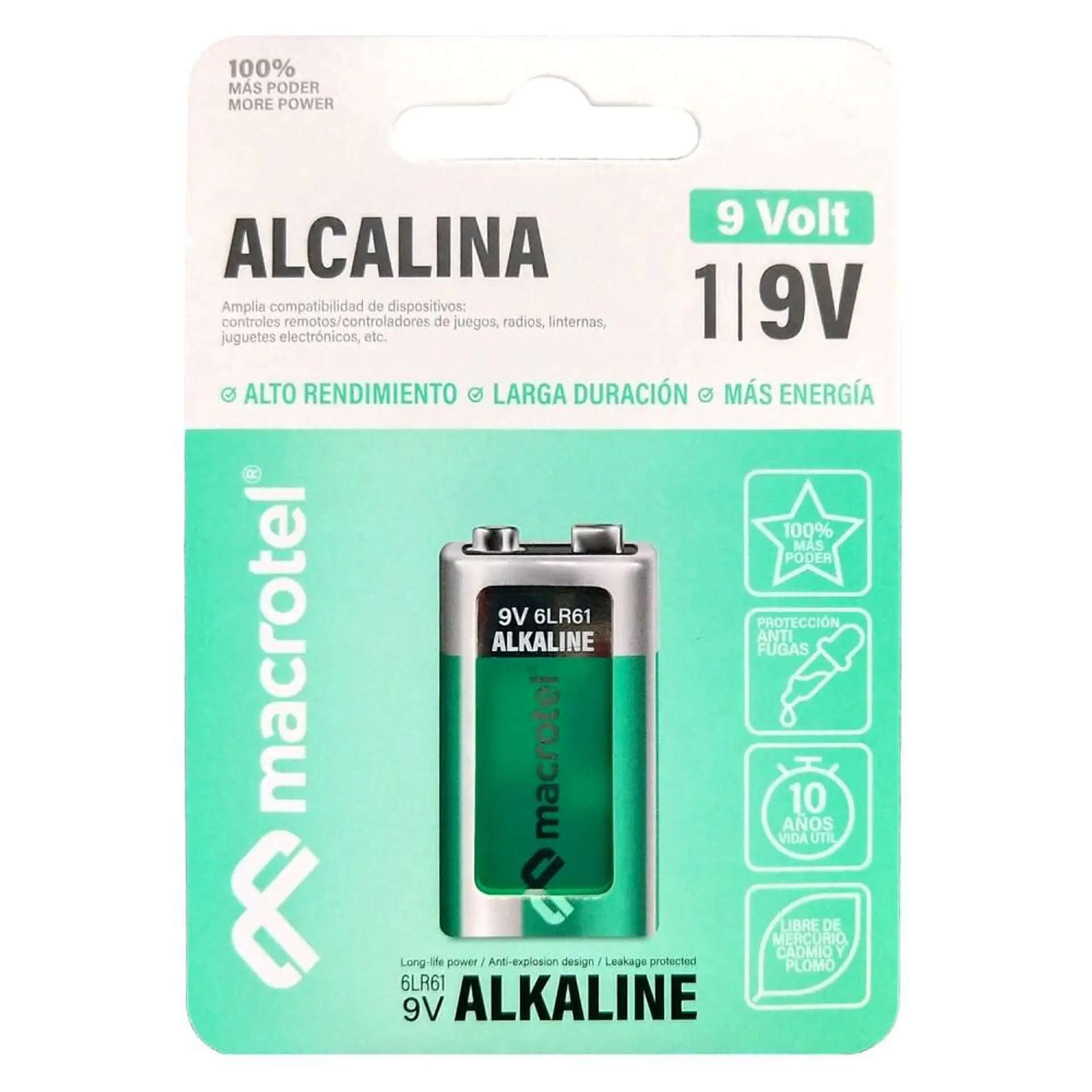 Batería 9V Macrotel Alcalina MWALK19V 1