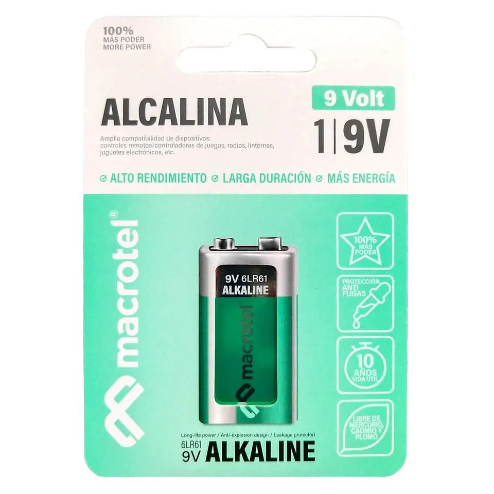 Batería 9V Macrotel Alcalina MWALK19V 1