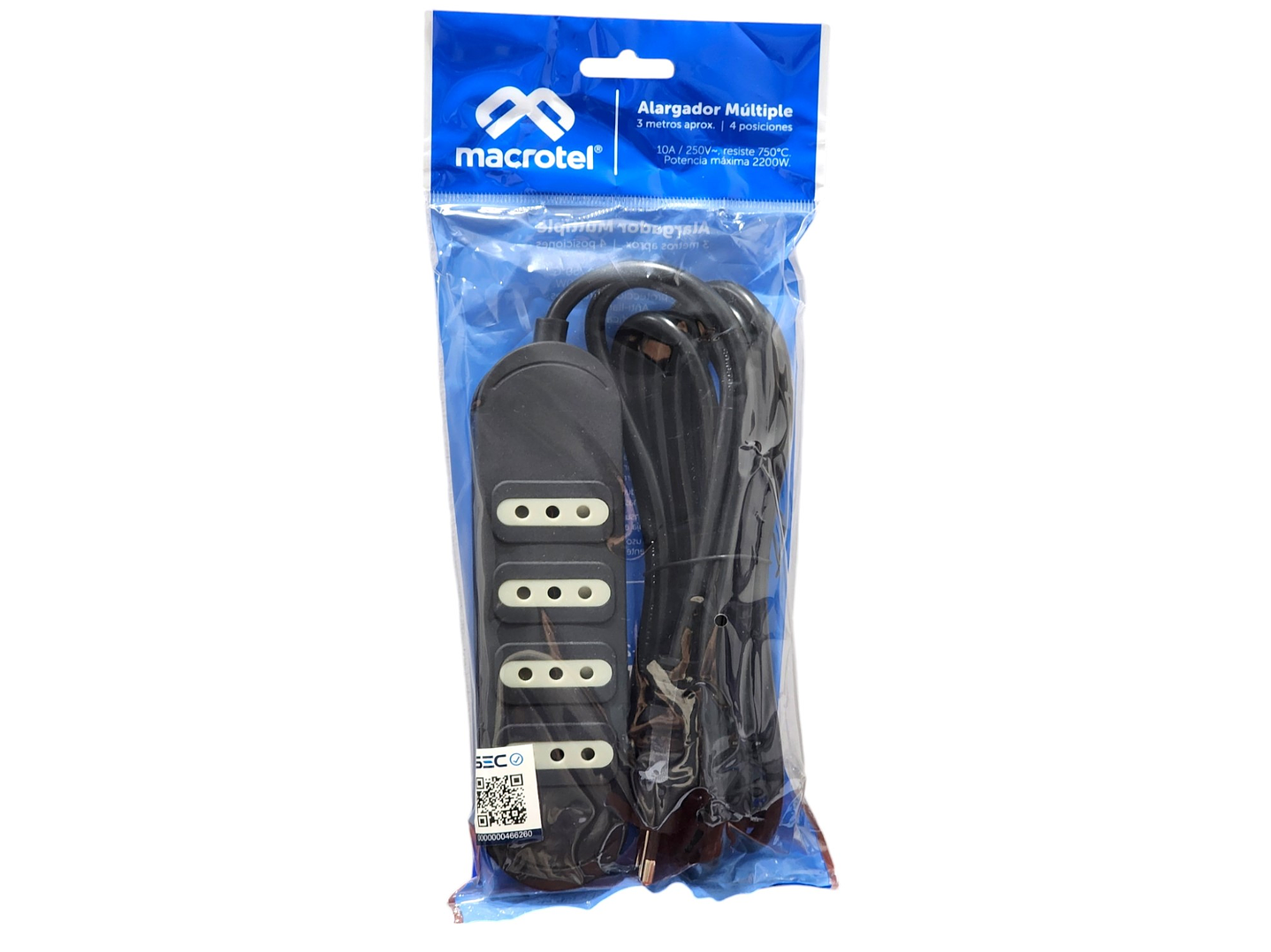 Alargador Eléctrico 4Pos 3mt ME204B Macrotel Negro 3
