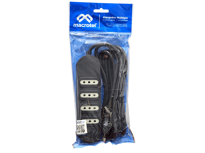 Alargador Eléctrico 4Pos 3mt ME204B Macrotel Negro 3