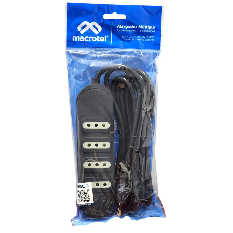 Alargador Eléctrico 4Pos 3mt ME204B Macrotel Negro 3