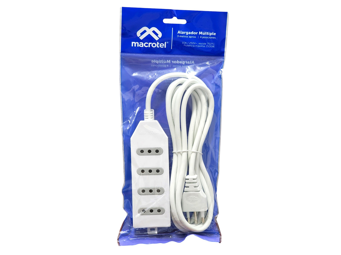 Alargador Zapatilla de 4 Pos 3mt ME204W Macrotel Blanco 3
