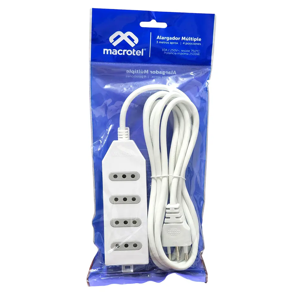 Alargador Zapatilla de 4 Pos 3mt ME204W Macrotel Blanco 3