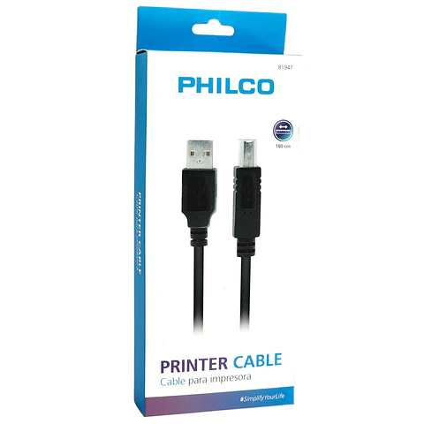 Cable para Impresora USB 2.0 Philco de 1.80 Mt