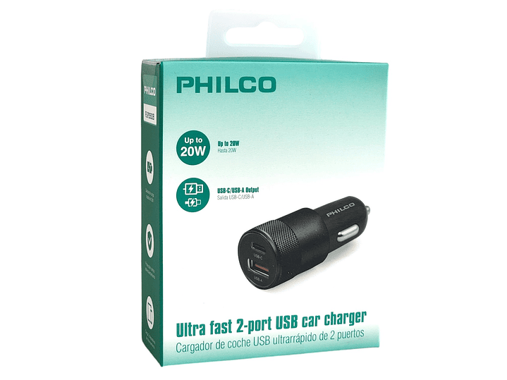 Cargador de Auto USB de 2 Puertos Philco FLP2552B Negro 5
