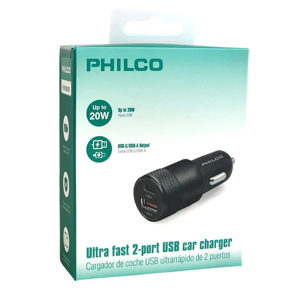 Cargador de Auto USB de 2 Puertos Philco FLP2552B Negro 5