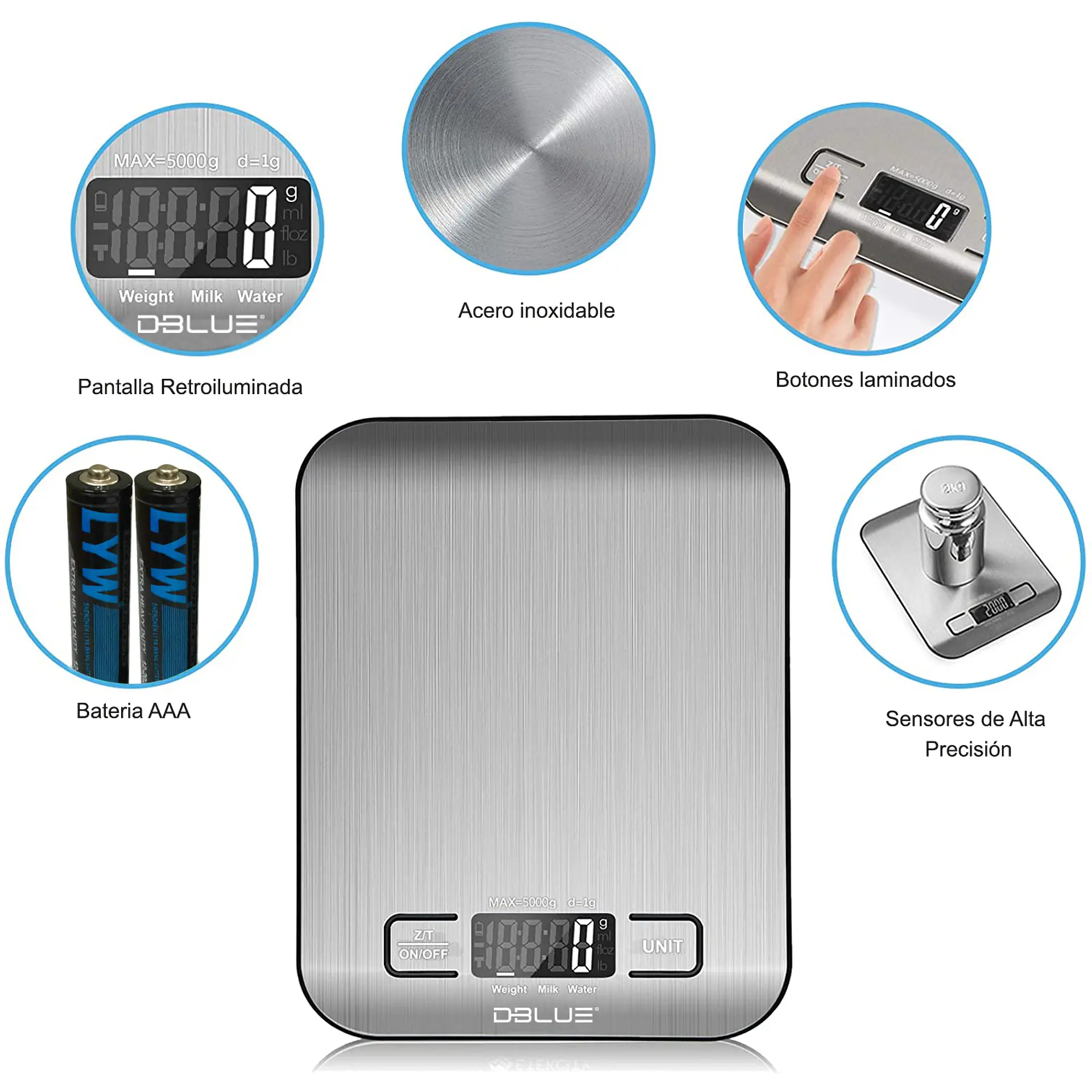Pesa Balanza Digital Cocina Acero Dblue 5kg DBPDWS44 3