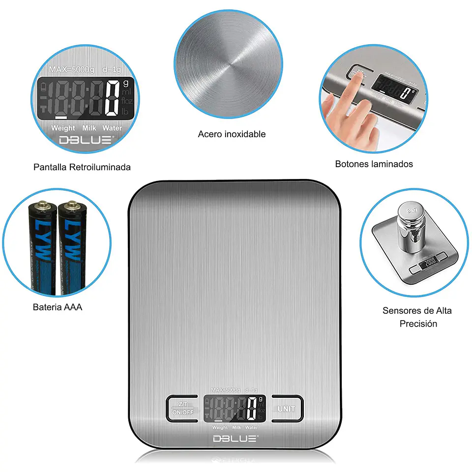 Pesa Balanza Digital Cocina Acero Dblue 5kg DBPDWS44 3