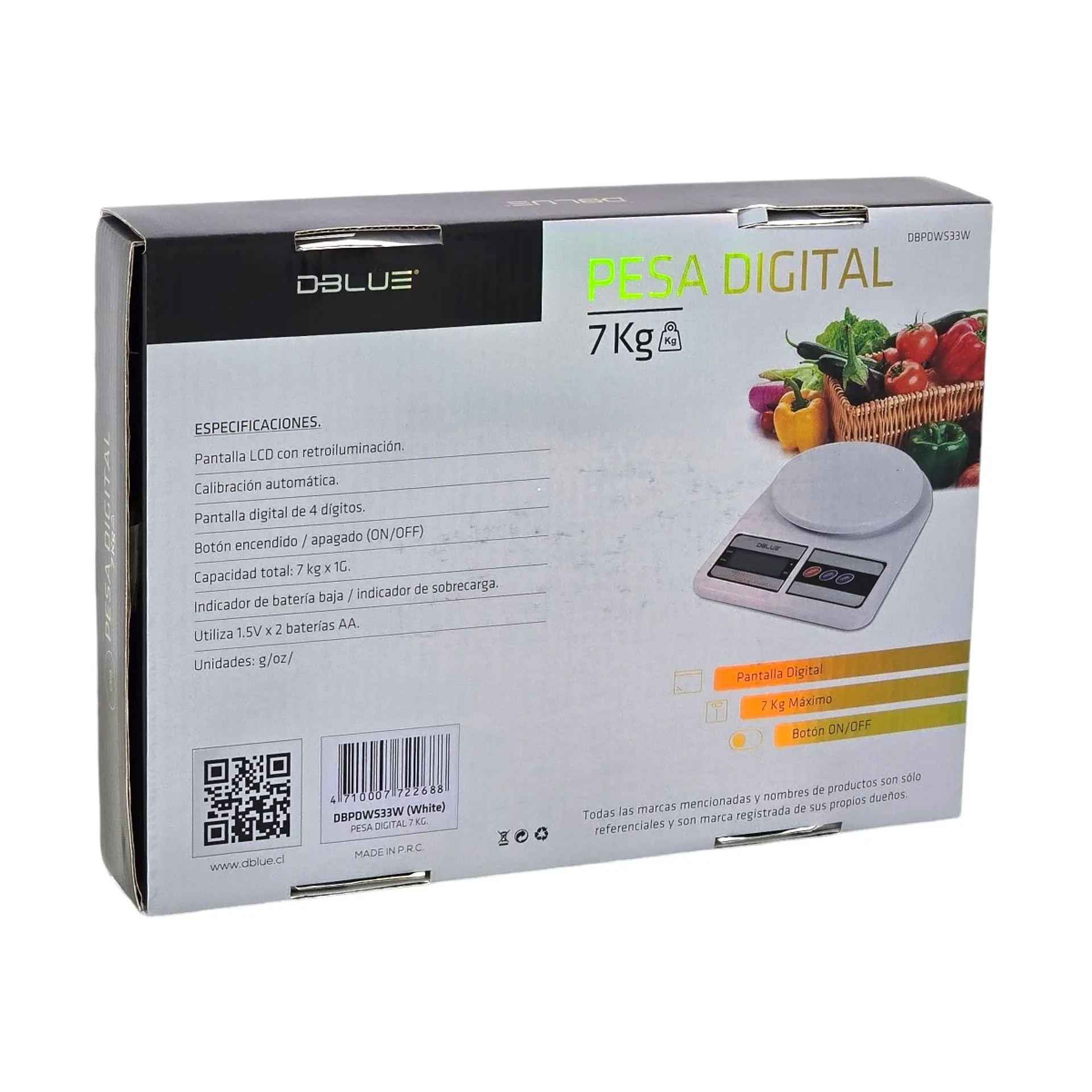 Balanza Pesa de Cocina Digital 7 kg Dblue DBPDWS33W 2