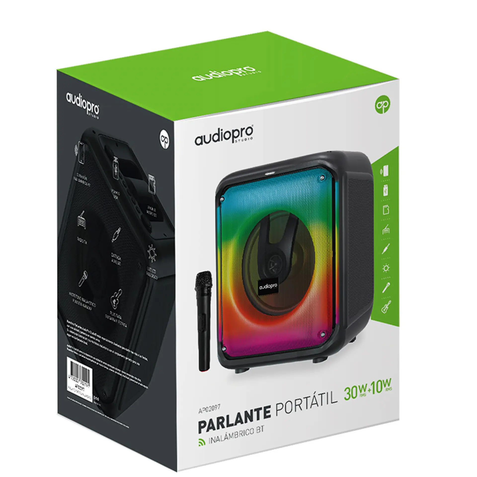 Parlante Karaoke BT Portátil Micrófono RGB Audiopro AP02097 8