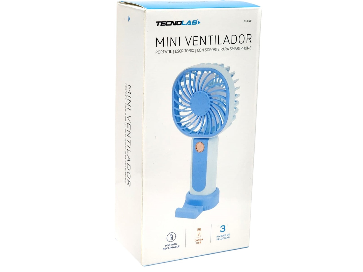 Mini Ventilador Recargable Portátil Azul Tecnolab TL669BL 5